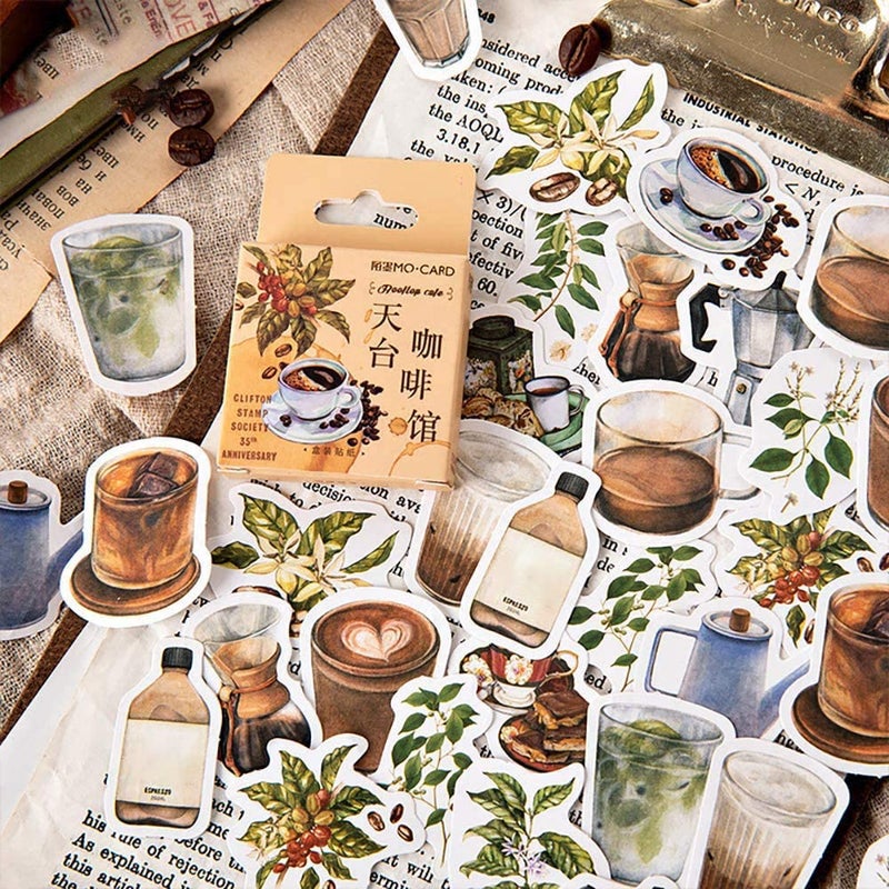 Doraking Small Size Laptop Stickers, 46pcs Doraking Boxed DIY Decoration Coffee Theme Stickers for Laptop, Planners, Scrapbook, Suitcase, Diary, Notebooks, Album(Cafe, 46pcs/ Box) - Image 5